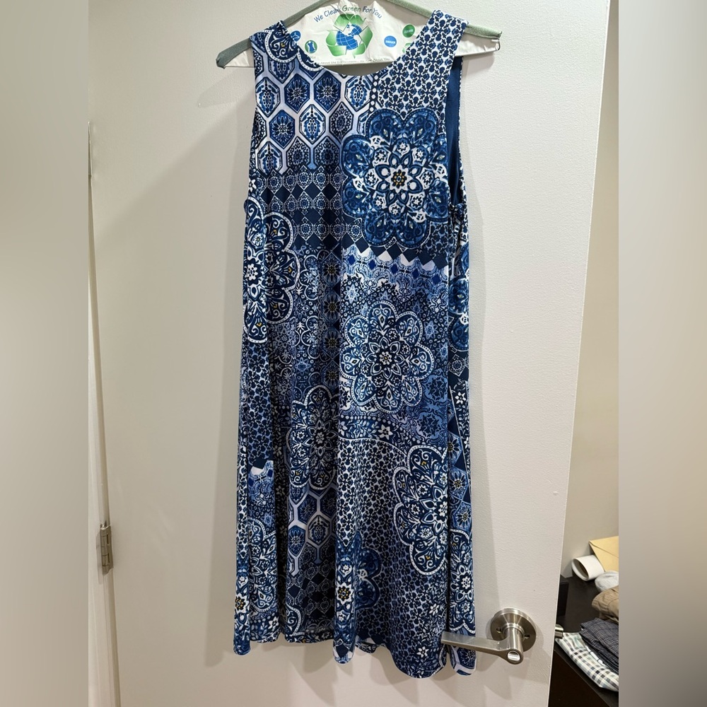 Blue Patterned Lined Sleeveless Dress